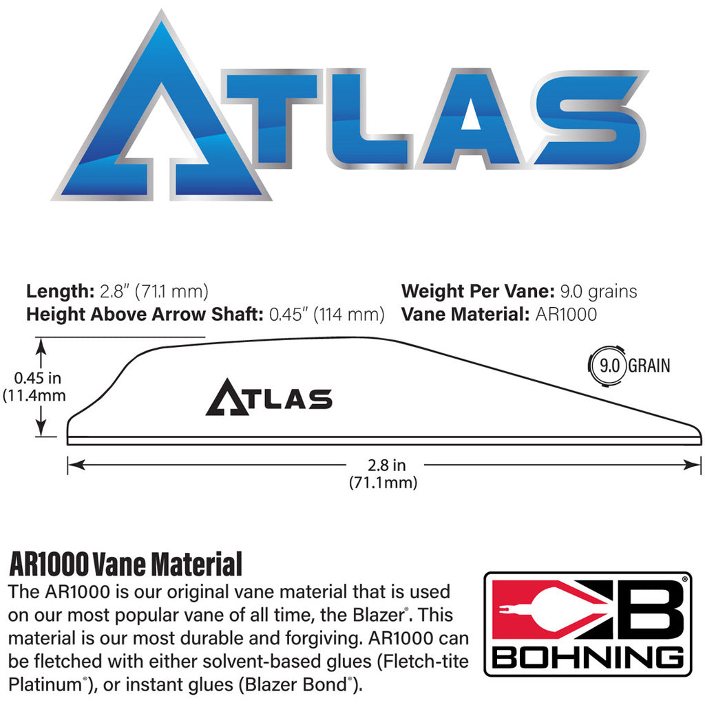 Bohning Atlas Vanes Neon Yellow 100 pk.
