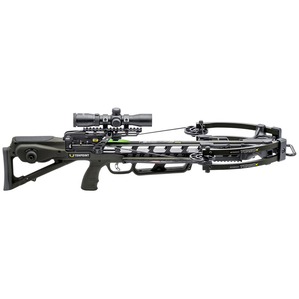 TenPoint Turbo X Crossbow Package ACUslide Rangemaste 100 Scope Moss Green